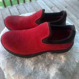 Lands' End Red Slip-On Suede Loafers with Black Trim